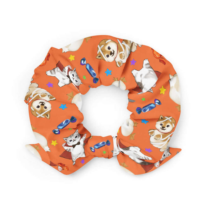 Trick or Treaters alternative scrunchie with mummy puppies and wrapped candy