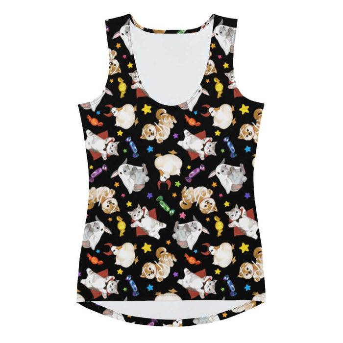 Trick or Treaters alternative tank top with devil-horned ducks and gold stars