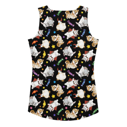 Trick or Treaters alternative tank top with ghost-sheet bunnies and wrapped candy