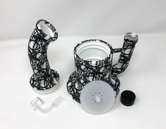 Unbreakable Thick Detachable Silicone, Large Jug Rig with Quartz Banger & Ice Catcher - Skull Design