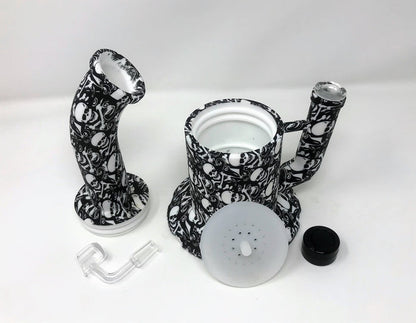 Unbreakable Thick Detachable Silicone, Large Jug Rig with Quartz Banger & Ice Catcher - Skull Design
