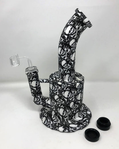 Unbreakable Thick Detachable Silicone, Large Jug Rig with Quartz Banger & Ice Catcher - Skull Design