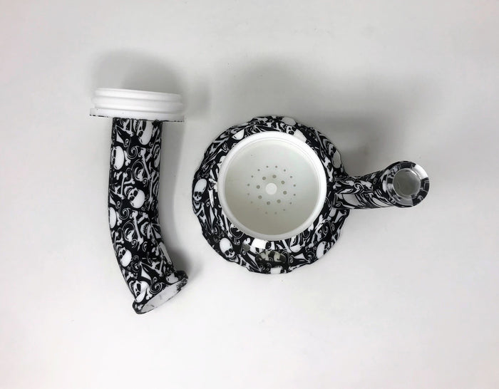 Unbreakable Thick Detachable Silicone, Large Jug Rig with Quartz Banger & Ice Catcher - Skull Design