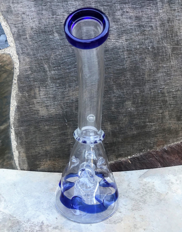 Unique 9.5" Thick Glass Beaker Rig Ice Catcher's Shower Perc Diamond Blue Bowl - See all pictures!