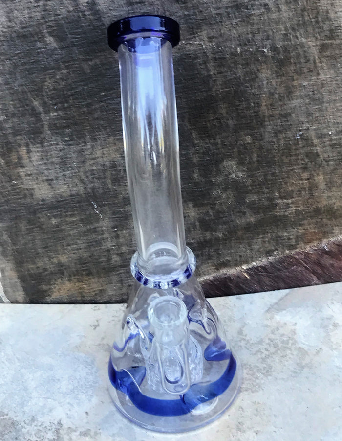 Unique 9.5" Thick Glass Beaker Rig Ice Catcher's Shower Perc Diamond Blue Bowl - See all pictures!