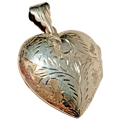 Vintage Sterling Silver Engraved Puffy Heart Locket Pendant