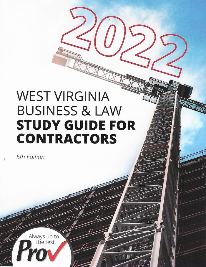 2022 cover showing crane and building under construction for West Virginia contractor business and law study guide