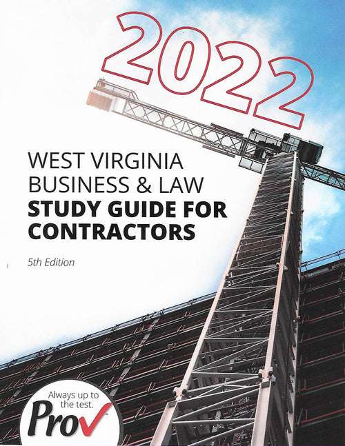 2022 cover showing crane and building under construction for West Virginia contractor business and law study guide