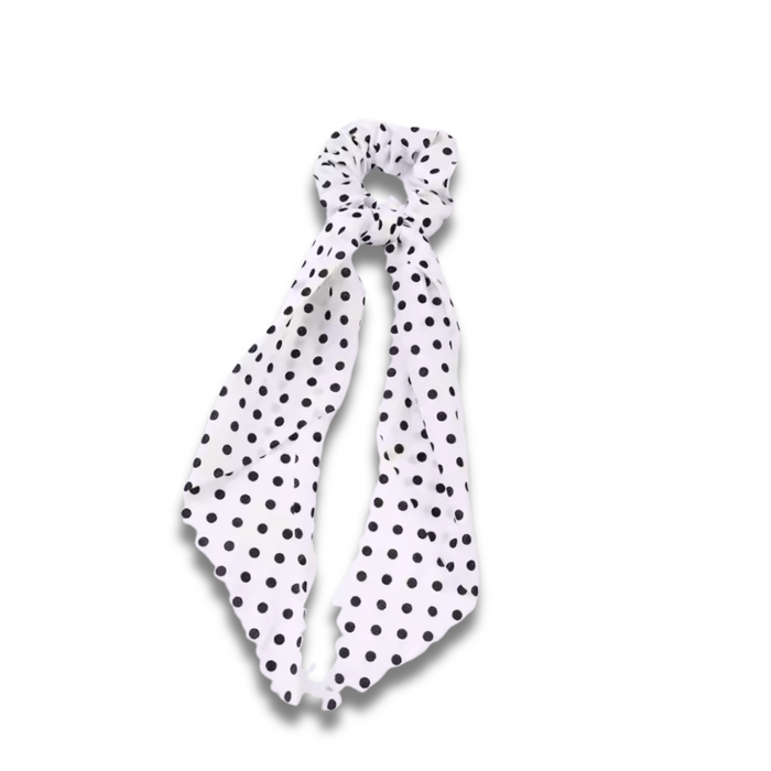 White Polka Dot Scarf Scrunchie