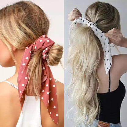 White Polka Dot Scarf Scrunchie