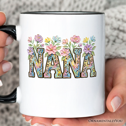 Wildflower Nana Floral Printed Faux Oil Paint Mug, Mother's Day Grandmother Gift