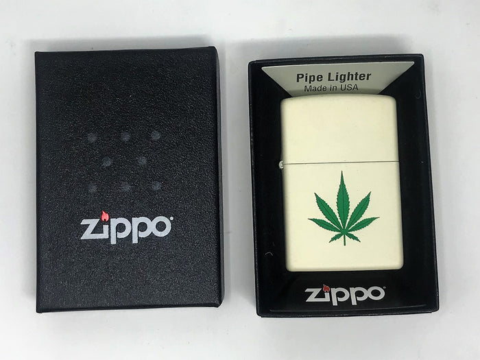 Zippo Lighter - Weed Leaf Design in Cream Matte
