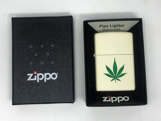 Zippo Lighter - Weed Leaf Design in Cream Matte