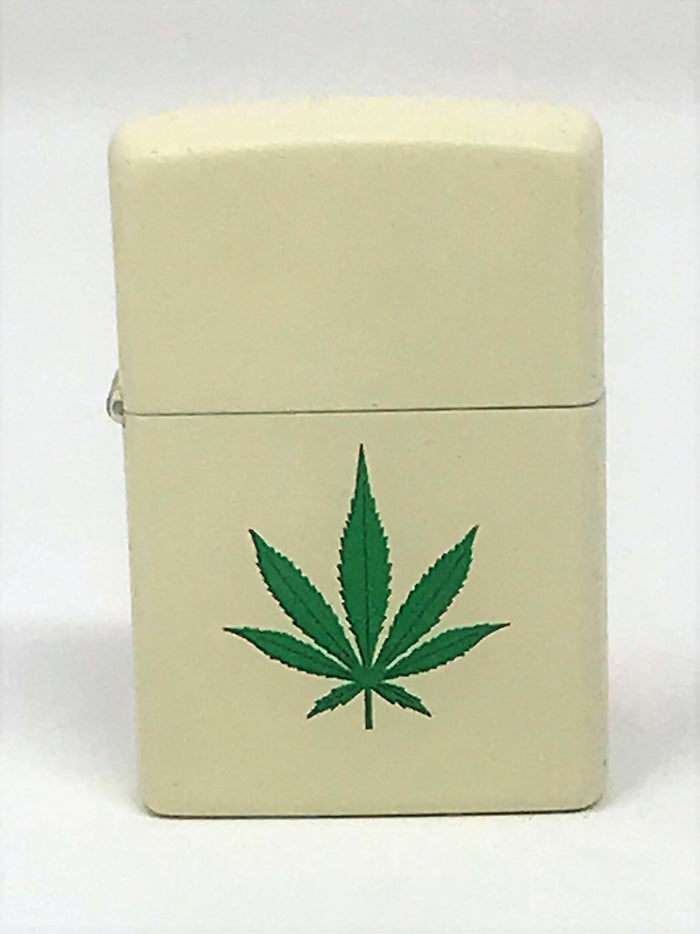 Zippo Lighter - Weed Leaf Design in Cream Matte