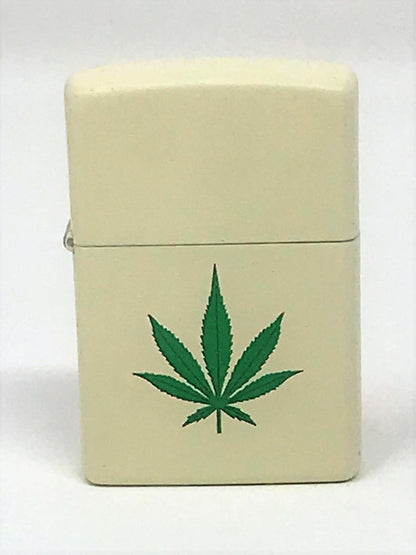 Zippo Lighter - Weed Leaf Design in Cream Matte